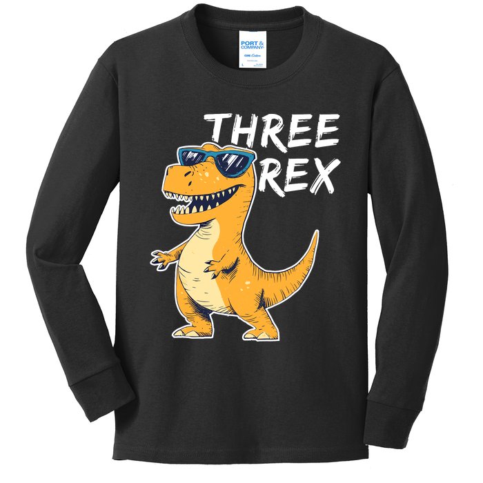 Three Rex 3rd Birthday Gifts Third Dinosaur Boy 3 Years Old Kids Long Sleeve Shirt