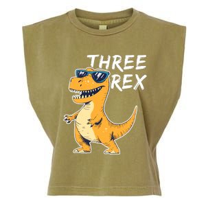 Three Rex 3rd Birthday Gifts Third Dinosaur Boy 3 Years Old Garment-Dyed Women's Muscle Tee