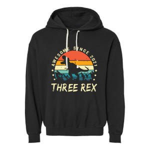 Three Rex 3rd Birthday Third Dinosaur 3 Year Old Garment-Dyed Fleece Hoodie