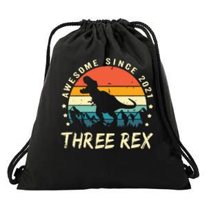 Three Rex 3rd Birthday Third Dinosaur 3 Year Old Drawstring Bag