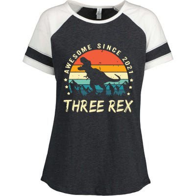 Three Rex 3rd Birthday Third Dinosaur 3 Year Old Enza Ladies Jersey Colorblock Tee