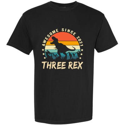 Three Rex 3rd Birthday Third Dinosaur 3 Year Old Garment-Dyed Heavyweight T-Shirt