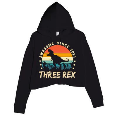 Three Rex 3rd Birthday Third Dinosaur 3 Year Old Crop Fleece Hoodie