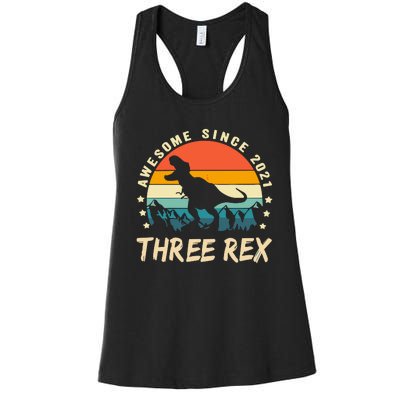 Three Rex 3rd Birthday Third Dinosaur 3 Year Old Women's Racerback Tank