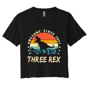 Three Rex 3rd Birthday Third Dinosaur 3 Year Old Women's Crop Top Tee