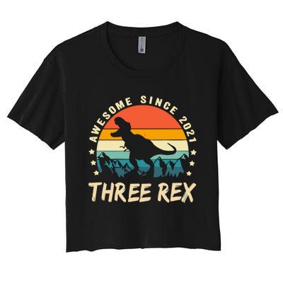 Three Rex 3rd Birthday Third Dinosaur 3 Year Old Women's Crop Top Tee