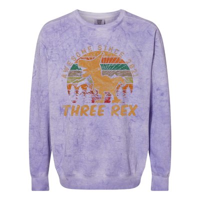 Three Rex 3rd Birthday Gift Third Dinosaur 3 Year Old Colorblast Crewneck Sweatshirt