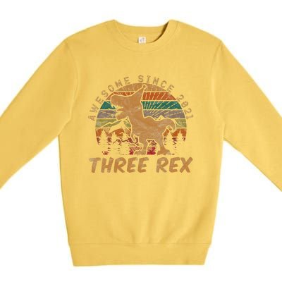 Three Rex 3rd Birthday Gift Third Dinosaur 3 Year Old Premium Crewneck Sweatshirt