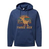 Three Rex 3rd Birthday Gift Third Dinosaur 3 Year Old Performance Fleece Hoodie