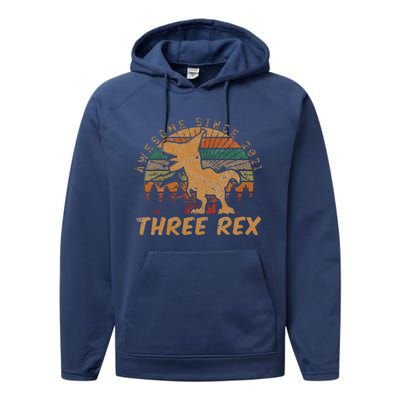 Three Rex 3rd Birthday Gift Third Dinosaur 3 Year Old Performance Fleece Hoodie