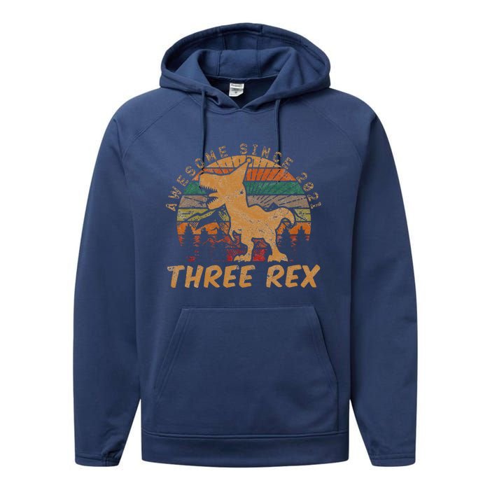 Three Rex 3rd Birthday Gift Third Dinosaur 3 Year Old Performance Fleece Hoodie