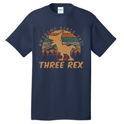 Three Rex 3rd Birthday Gift Third Dinosaur 3 Year Old Tall T-Shirt