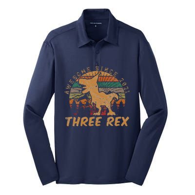 Three Rex 3rd Birthday Gift Third Dinosaur 3 Year Old Silk Touch Performance Long Sleeve Polo