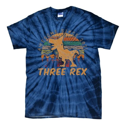 Three Rex 3rd Birthday Gift Third Dinosaur 3 Year Old Tie-Dye T-Shirt