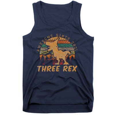 Three Rex 3rd Birthday Gift Third Dinosaur 3 Year Old Tank Top