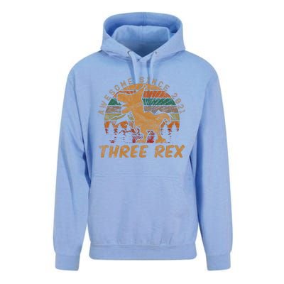 Three Rex 3rd Birthday Gift Third Dinosaur 3 Year Old Unisex Surf Hoodie