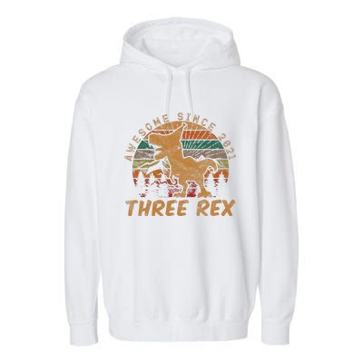 Three Rex 3rd Birthday Gift Third Dinosaur 3 Year Old Garment-Dyed Fleece Hoodie