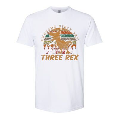 Three Rex 3rd Birthday Gift Third Dinosaur 3 Year Old Softstyle CVC T-Shirt