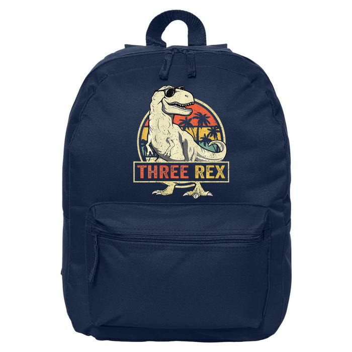 Three Rex 3rd Birthday Third Dinosaur 3 Year Old 16 in Basic Backpack