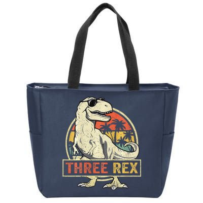 Three Rex 3rd Birthday Third Dinosaur 3 Year Old Zip Tote Bag