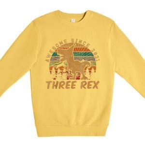 Three Rex 3rd Birthday Gift Third Dinosaur 3 Year Old Premium Crewneck Sweatshirt