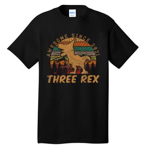 Three Rex 3rd Birthday Gift Third Dinosaur 3 Year Old Tall T-Shirt