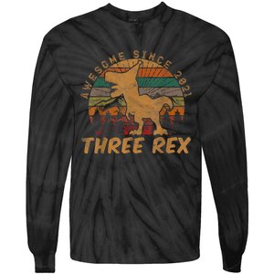 Three Rex 3rd Birthday Gift Third Dinosaur 3 Year Old Tie-Dye Long Sleeve Shirt