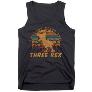 Three Rex 3rd Birthday Gift Third Dinosaur 3 Year Old Tank Top