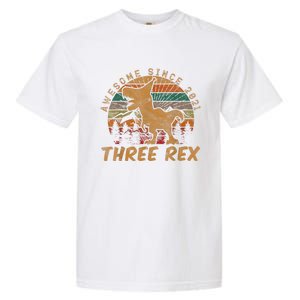 Three Rex 3rd Birthday Gift Third Dinosaur 3 Year Old Garment-Dyed Heavyweight T-Shirt