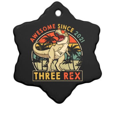 Three Rex 3rd Birthday Gift Third Dinosaur 3 Year Old Ceramic Star Ornament