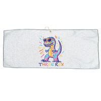 Three Rex 3rd Birthday Gifts Third Dinosaur Boy 3 Years Old Large Microfiber Waffle Golf Towel