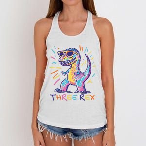 Three Rex 3rd Birthday Gifts Third Dinosaur Boy 3 Years Old Women's Knotted Racerback Tank