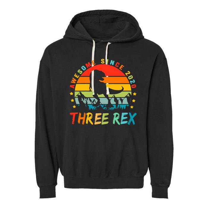 Three Rex 3rd Birthday Third Dinosaur 3 Year Old Garment-Dyed Fleece Hoodie