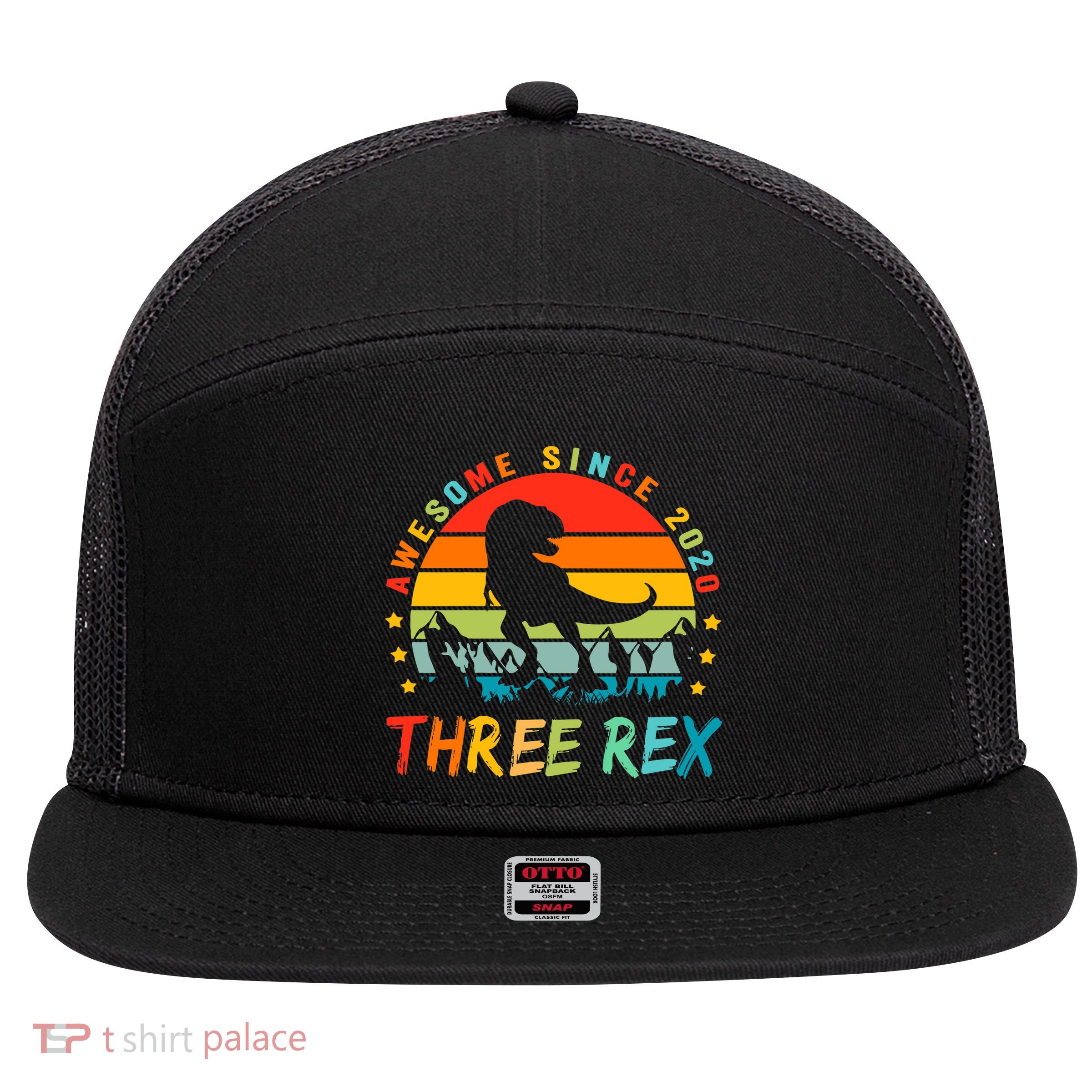 Three Rex 3rd Birthday Third Dinosaur 3 Year Old 7 Panel Mesh Trucker Snapback Hat