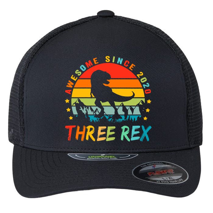 Three Rex 3rd Birthday Third Dinosaur 3 Year Old Flexfit Unipanel Trucker Cap