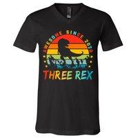 Three Rex 3rd Birthday Third Dinosaur 3 Year Old V-Neck T-Shirt