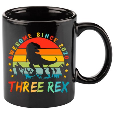 Three Rex 3rd Birthday Third Dinosaur 3 Year Old 11oz C Handle Ceramic Mug