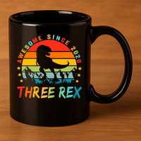 Three Rex 3rd Birthday Third Dinosaur 3 Year Old 11oz C Handle Ceramic Mug