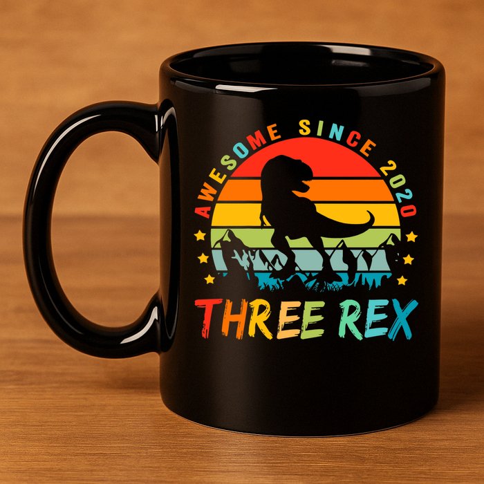Three Rex 3rd Birthday Third Dinosaur 3 Year Old 11oz C Handle Ceramic Mug