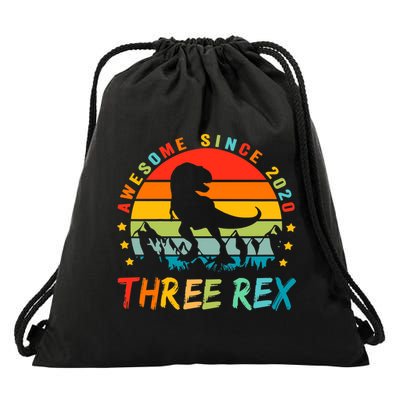 Three Rex 3rd Birthday Third Dinosaur 3 Year Old Drawstring Bag