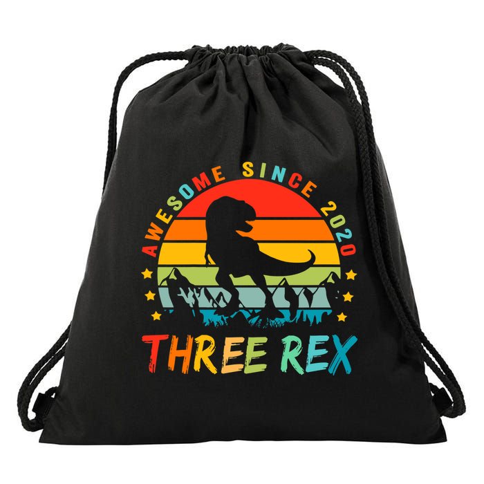 Three Rex 3rd Birthday Third Dinosaur 3 Year Old Drawstring Bag
