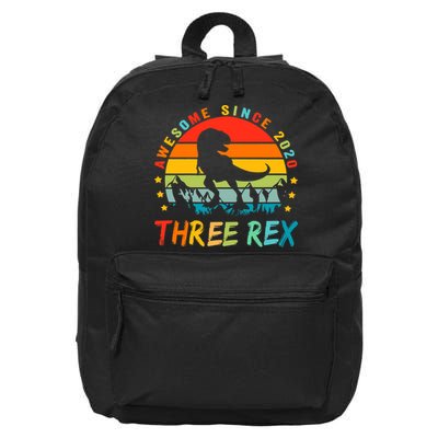 Three Rex 3rd Birthday Third Dinosaur 3 Year Old 16 in Basic Backpack