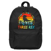 Three Rex 3rd Birthday Third Dinosaur 3 Year Old 16 in Basic Backpack