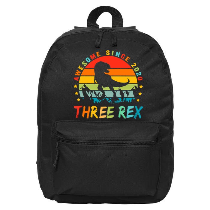 Three Rex 3rd Birthday Third Dinosaur 3 Year Old 16 in Basic Backpack