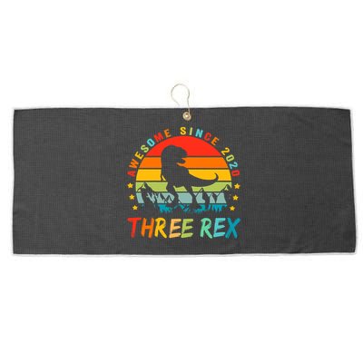 Three Rex 3rd Birthday Third Dinosaur 3 Year Old Large Microfiber Waffle Golf Towel