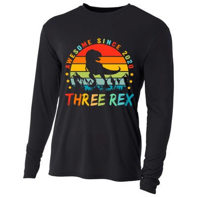 Three Rex 3rd Birthday Third Dinosaur 3 Year Old Cooling Performance Long Sleeve Crew