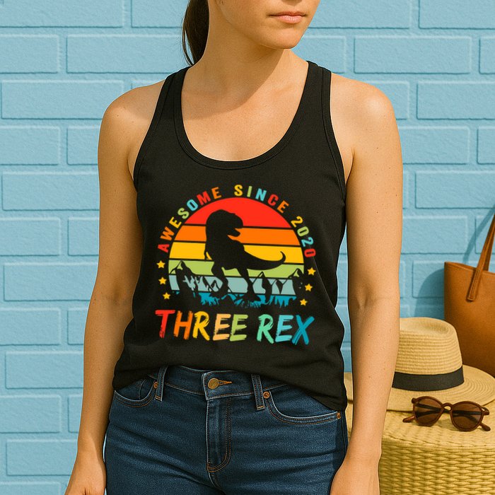 Three Rex 3rd Birthday Third Dinosaur 3 Year Old Womens Tank Top
