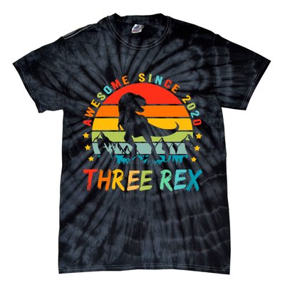 Three Rex 3rd Birthday Third Dinosaur 3 Year Old Tie-Dye T-Shirt