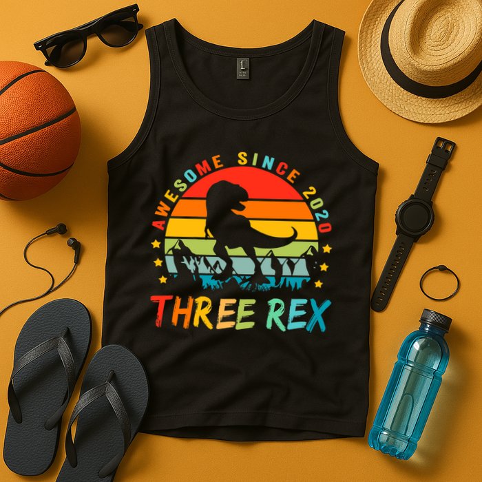 Three Rex 3rd Birthday Third Dinosaur 3 Year Old Tank Top