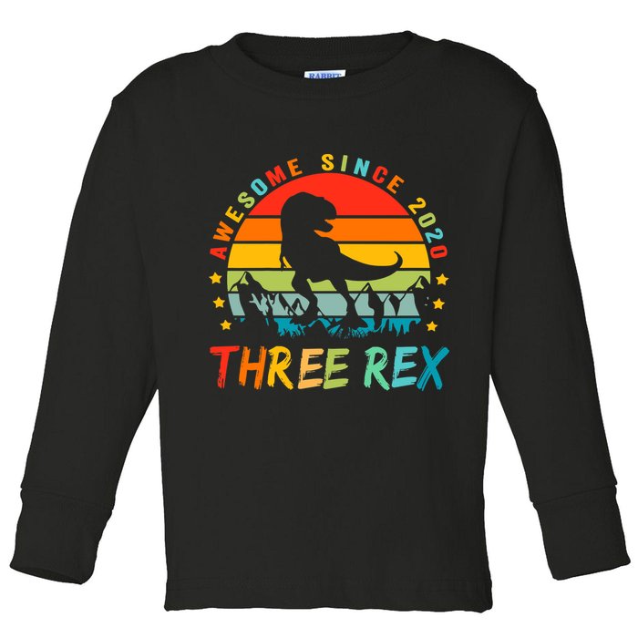 Three Rex 3rd Birthday Third Dinosaur 3 Year Old Toddler Long Sleeve Shirt